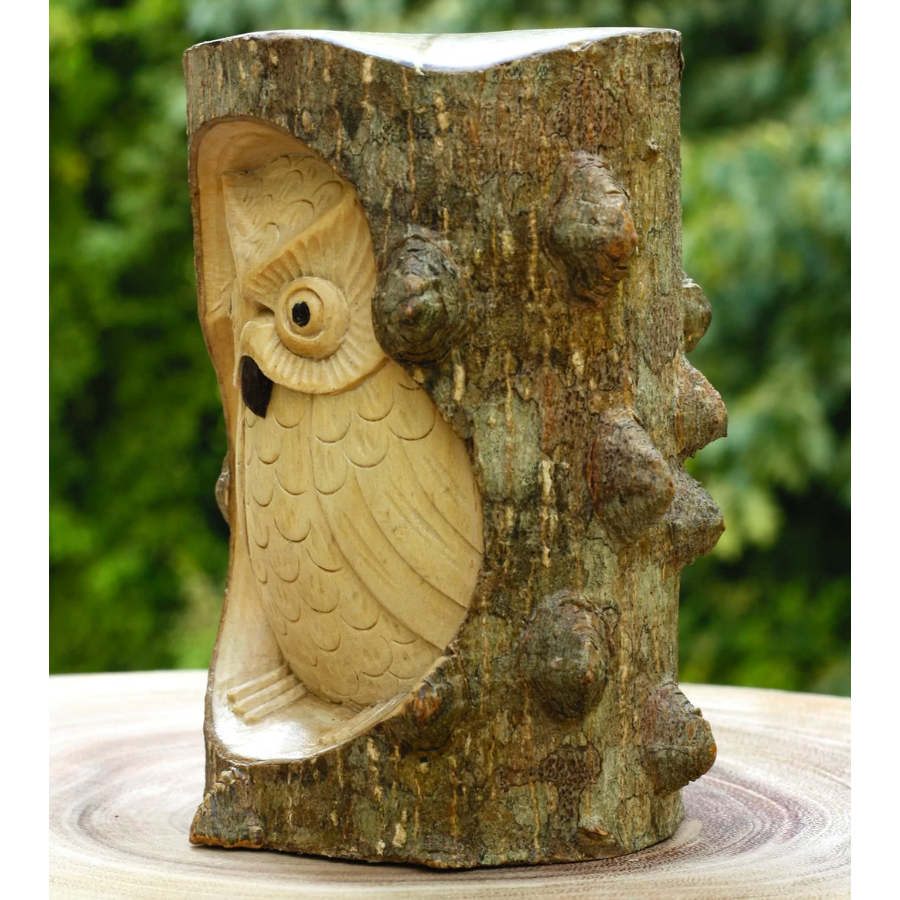 Unique Handmade Wooden Owl from Crocodile Wood Statue Figurine Hoot Sculpture Art Rustic Home Decor Accent Handcrafted Decoration Owl Crocodile Wood