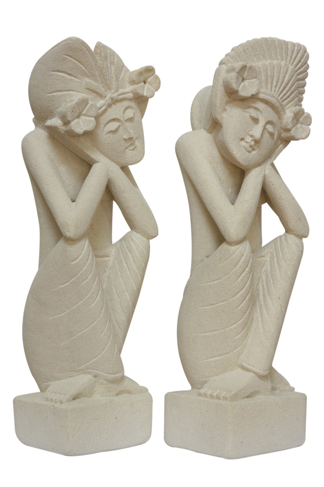 Hand Carved Limestone Sculpture Set of 2, a Man and a Woman Dreaming Limestone Statue Home Decor Handmade Handcrafted Gift Art Figurine Accent Stone