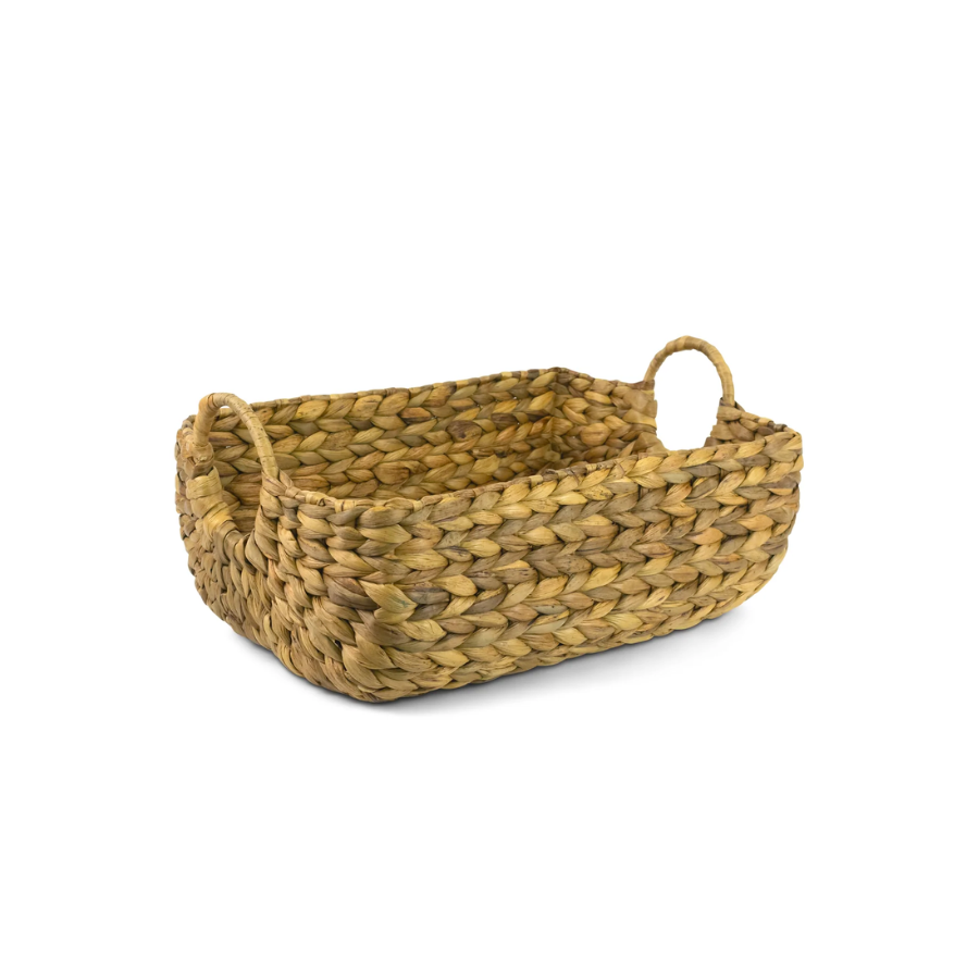 Hand Woven Water Hyacinth Storage Basket Shelf Organizer Rectangular Wicker Baskets with Handles 15 x 10 x 6 inches