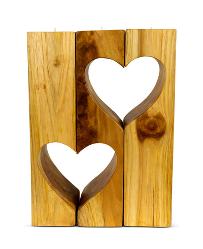 Set of 3 Wooden Hand Carved Candle Holder Heart Shaped Decorative Home Decor Accent Gift Handcrafted Decoration Candlestick Handmade Tea Light