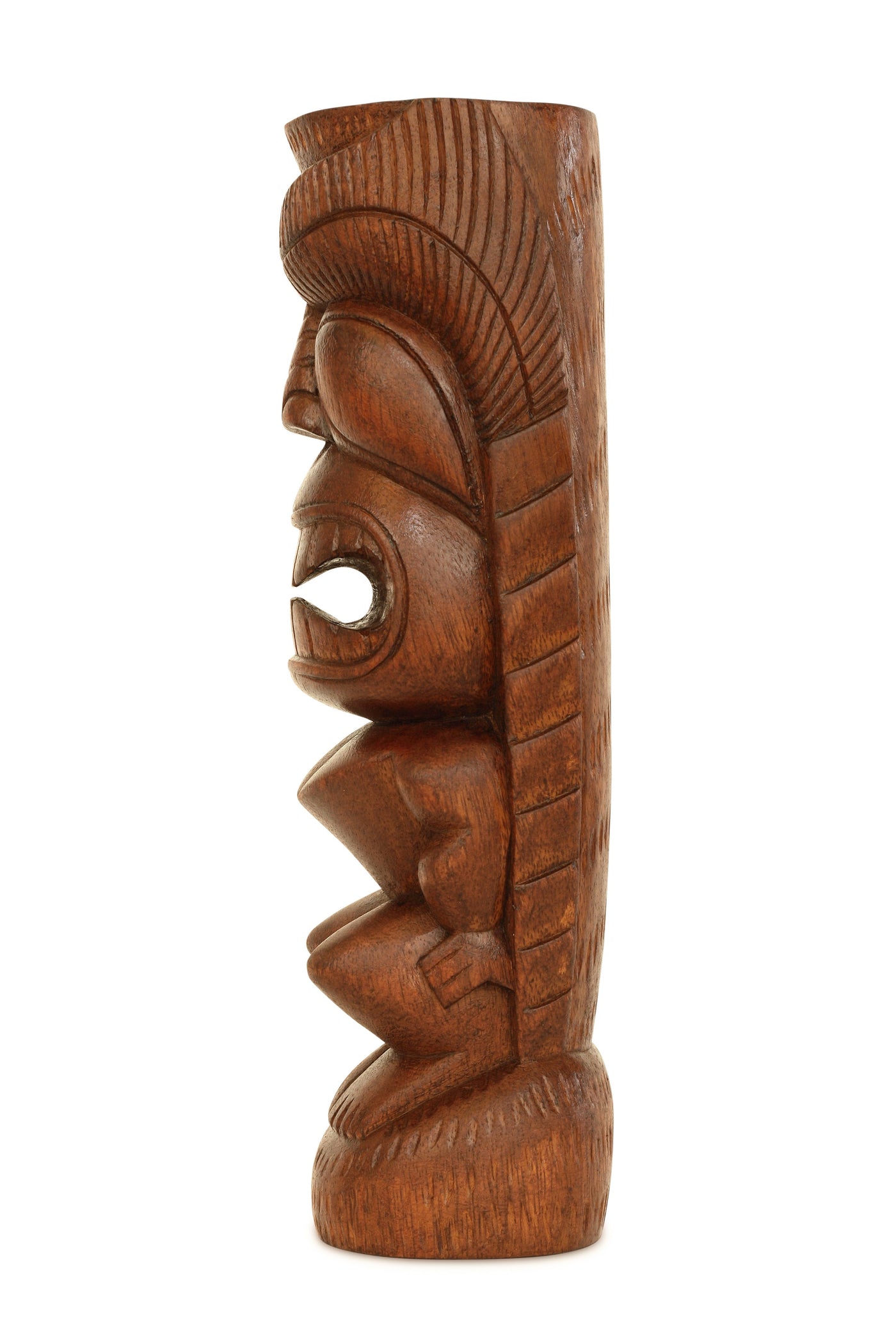 12" Handmade Wooden Primitive Long Hair Tribal Statue Sculpture Tiki Bar Totem Handcrafted Unique Gift Home Decor Accent Figurine Artwork Hand Carved