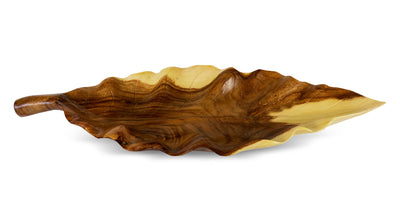 30" Wooden Handmade Decorative Fruit Salad Bowl Kitchen Centerpiece Dining Tray Hand Carved Wood Banana Leaf Serving Bowl