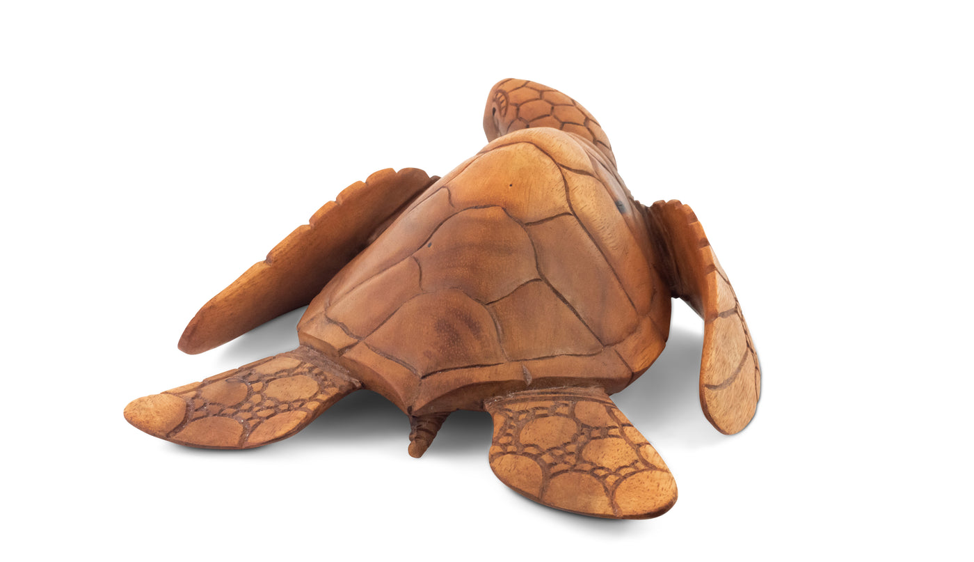 Wooden Hand Carved Turtle Tortoise Statue Figurine Sculpture Handcrafted Handmade Home Decor Rustic Seaside Tropical Nautical Ocean Coastal