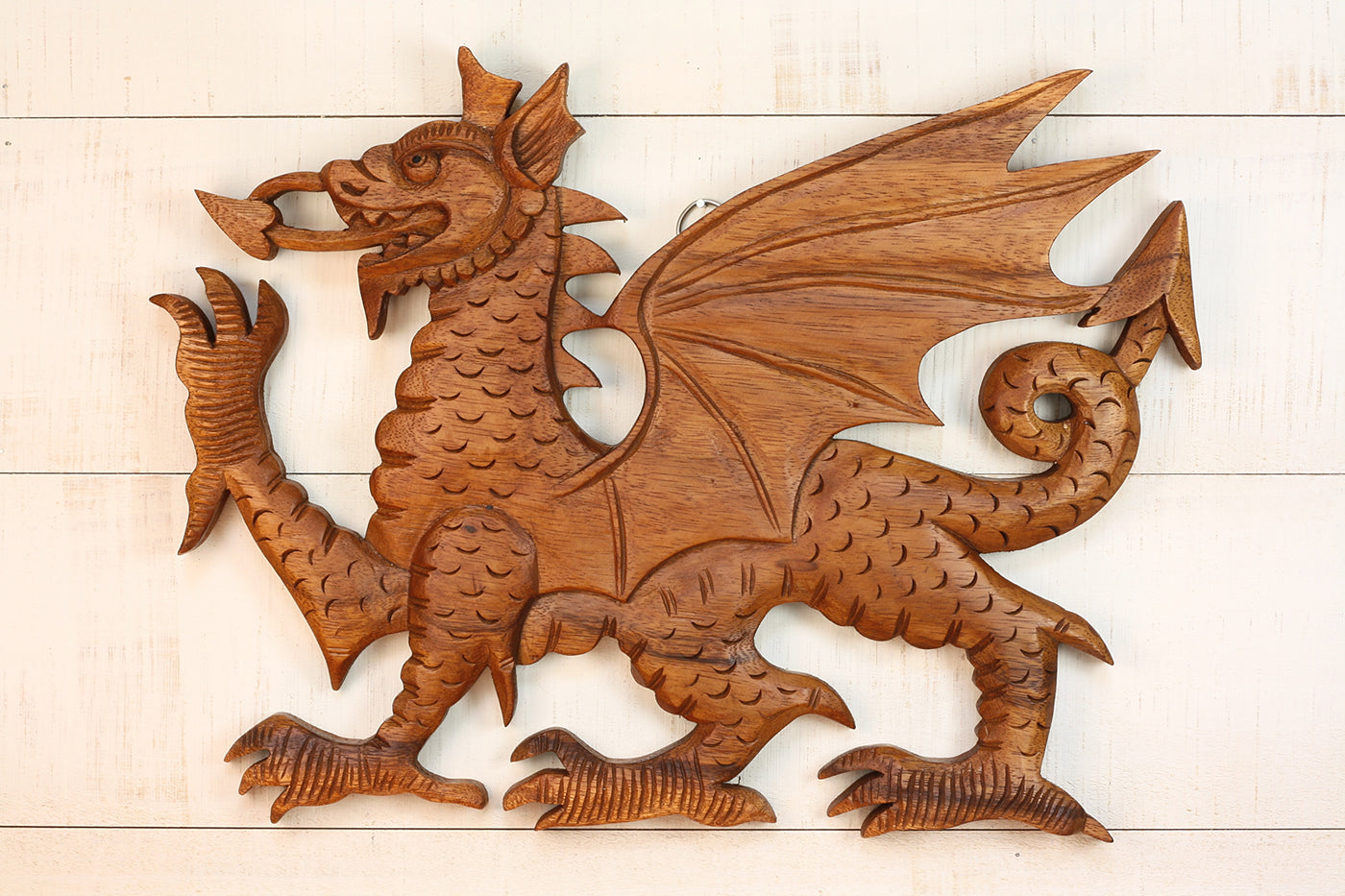 13" Wooden Dragon Wall Art – Hand Carved Mythical Figurine, Rustic Fantasy Wall Decor Sculpture