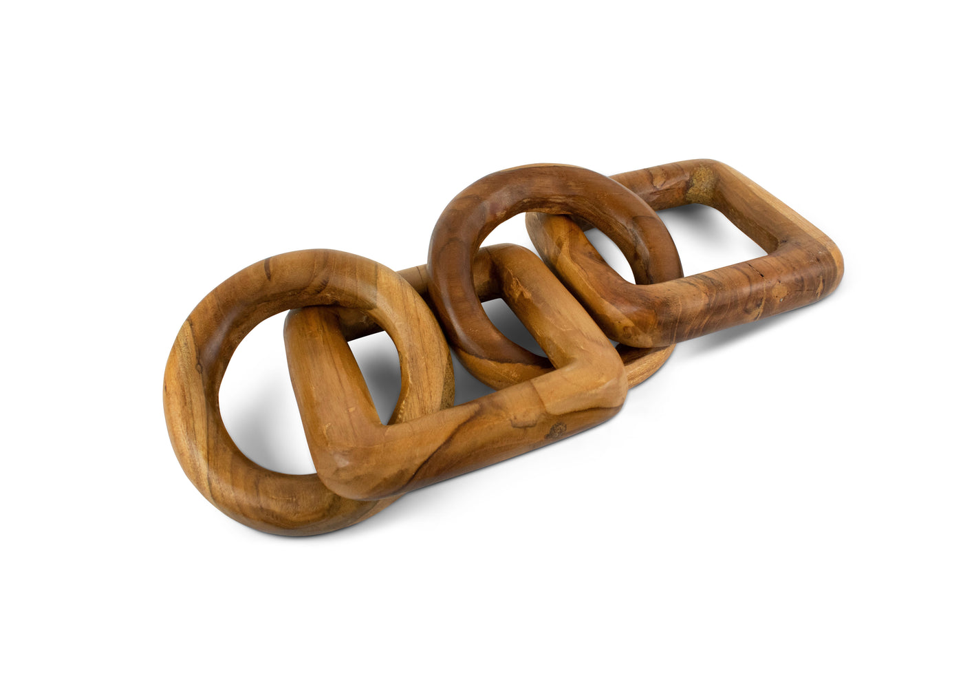 Wood Chain Link Sculpture – Hand Carved 2 Round 2 Square Link Decor, Rustic Modern Accent