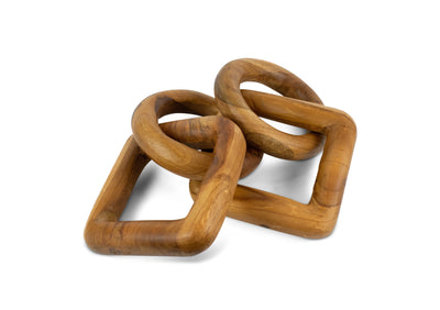 Wood Chain Link Sculpture – Hand Carved 2 Round 2 Square Link Decor, Rustic Modern Accent
