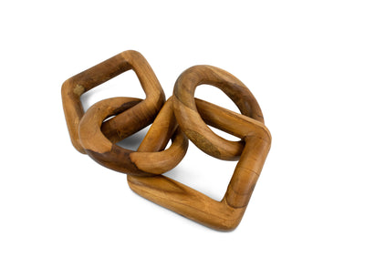 Wood Chain Link Sculpture – Hand Carved 2 Round 2 Square Link Decor, Rustic Modern Accent
