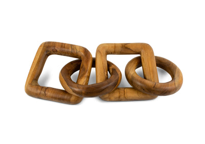 Hand carved wood chain sculpture with 2 round and 2 square interlocking links