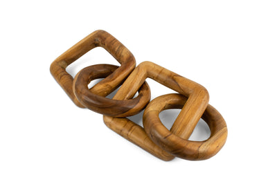 Wood Chain Link Sculpture – Hand Carved 2 Round 2 Square Link Decor, Rustic Modern Accent