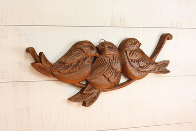 15" Wood Three Birds Wall Panel – Hand Carved Decorative Wall Art, Rustic Nature Home Decor