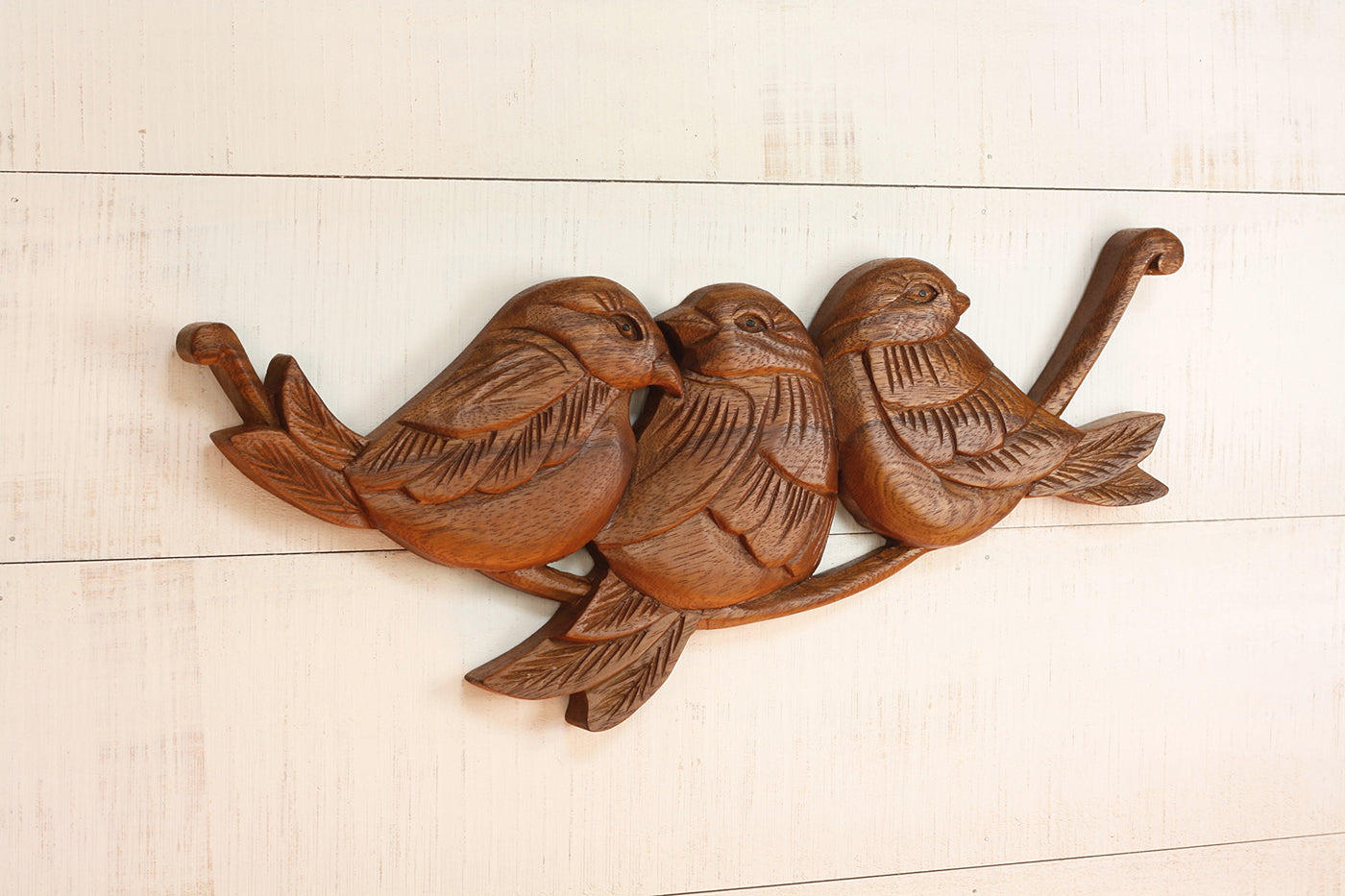 15" Wood Three Birds Wall Panel – Hand Carved Decorative Wall Art, Rustic Nature Home Decor