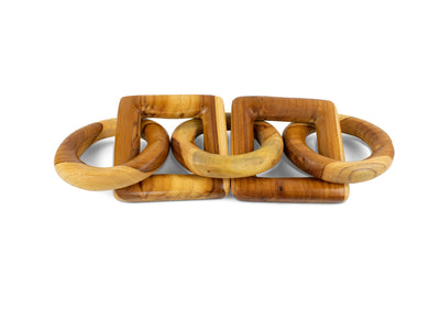 Wood Chain Link Sculpture – Hand Carved 3 Round 2 Square Link Decor, Rustic Modern Accent