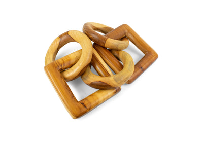 Wood Chain Link Sculpture – Hand Carved 3 Round 2 Square Link Decor, Rustic Modern Accent