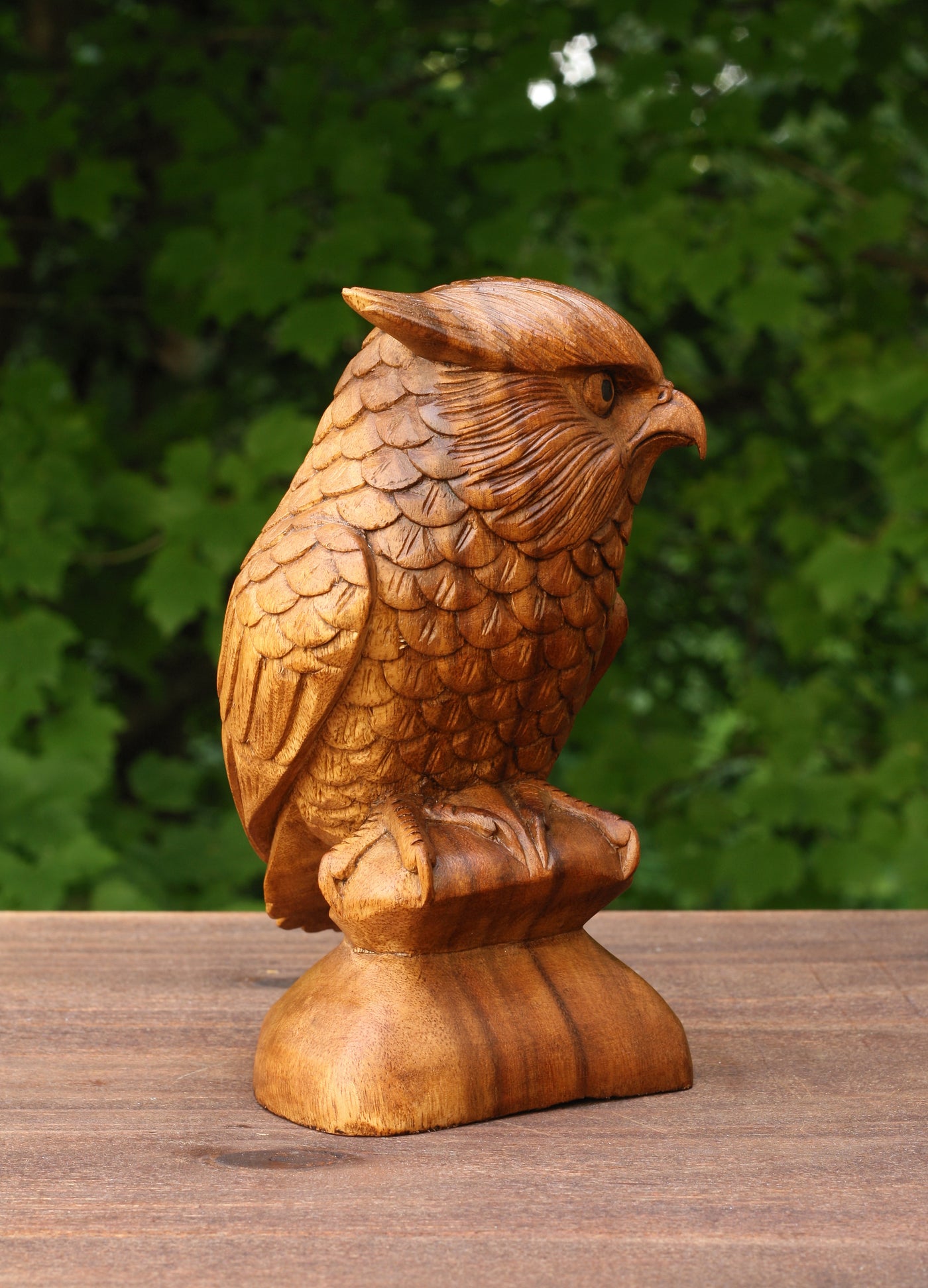8" Wooden Handmade Owl Statue Handcrafted Figurine Art Home Decor Sculpture Wood Hand Carved Decorative Accent Decoration