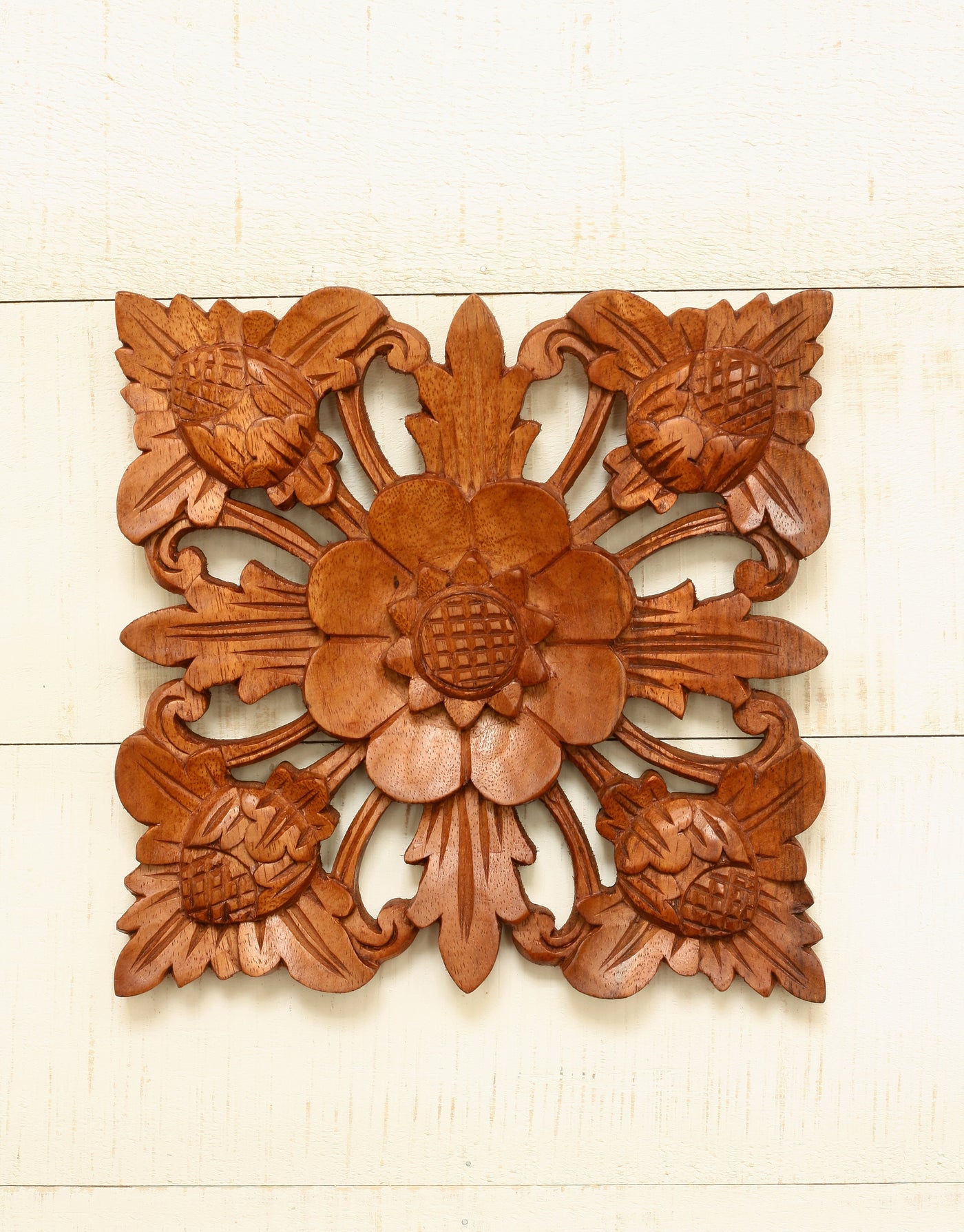 8" Wooden Hand Carved Wall Art Lotus Blossom Relief Panel Handcrafted Wall Plaque Gift Decorative Home Decor Accent Handmade Wood Decoration Florall