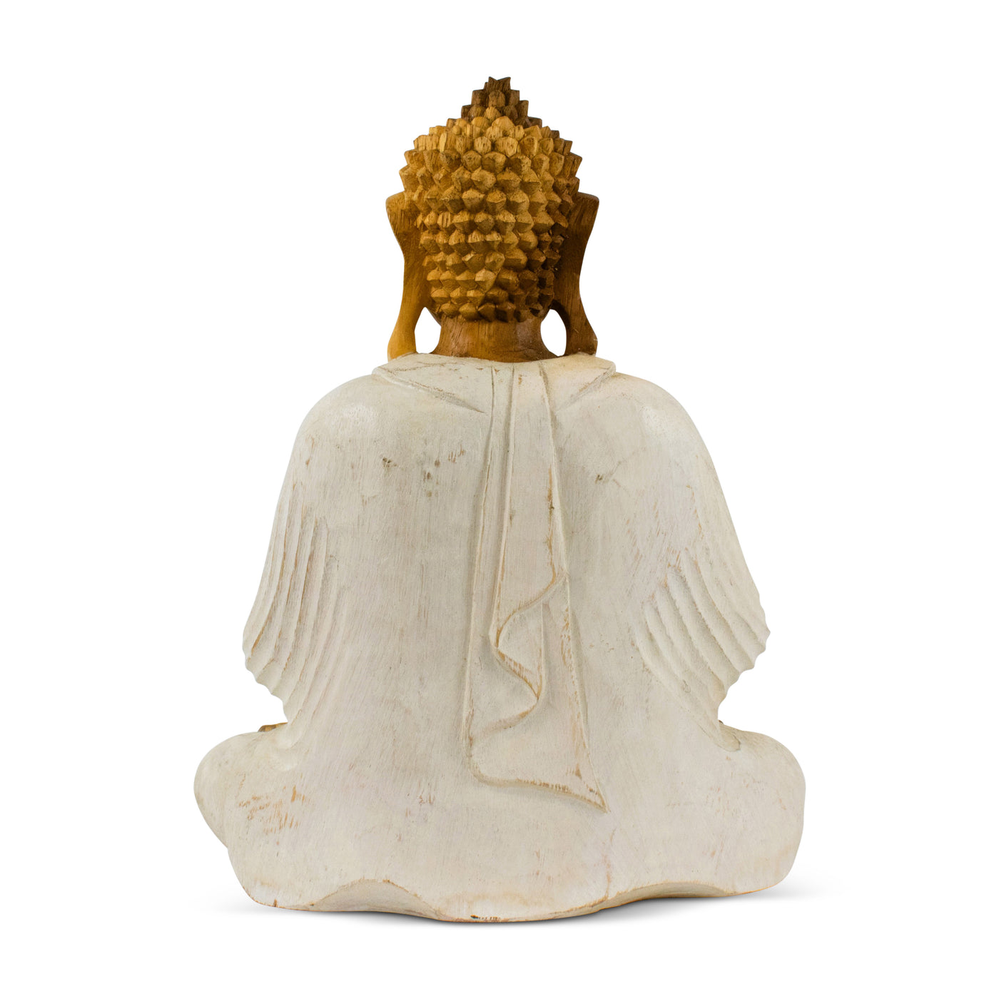 Wood Buddha Statue – Hand Carved Whitewashed Anjali Mudra Sculpture, Namaste Zen Decor
