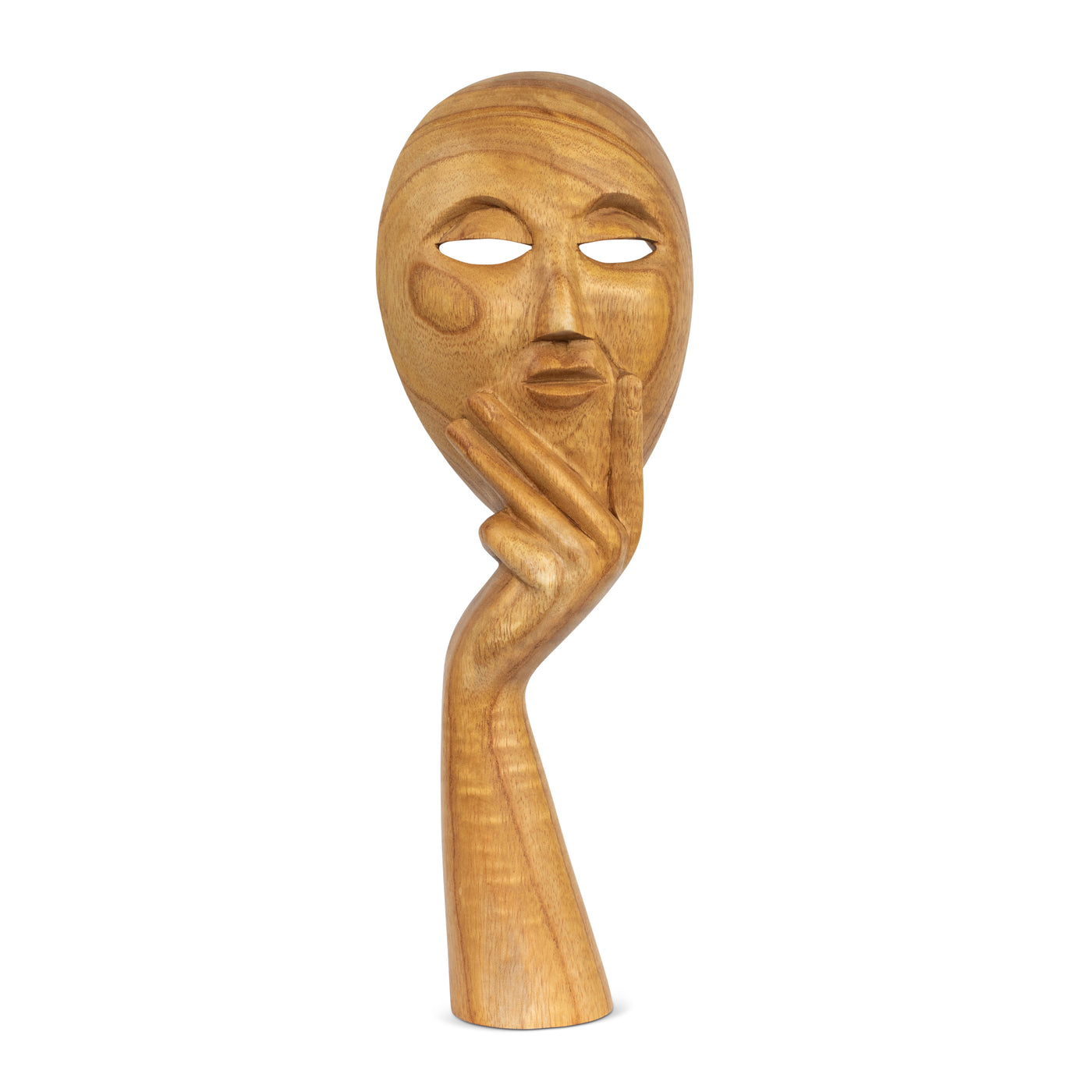 16" Wooden Hand Carved Abstract Thinking Mask Figurine Statue Sculpture Thinker