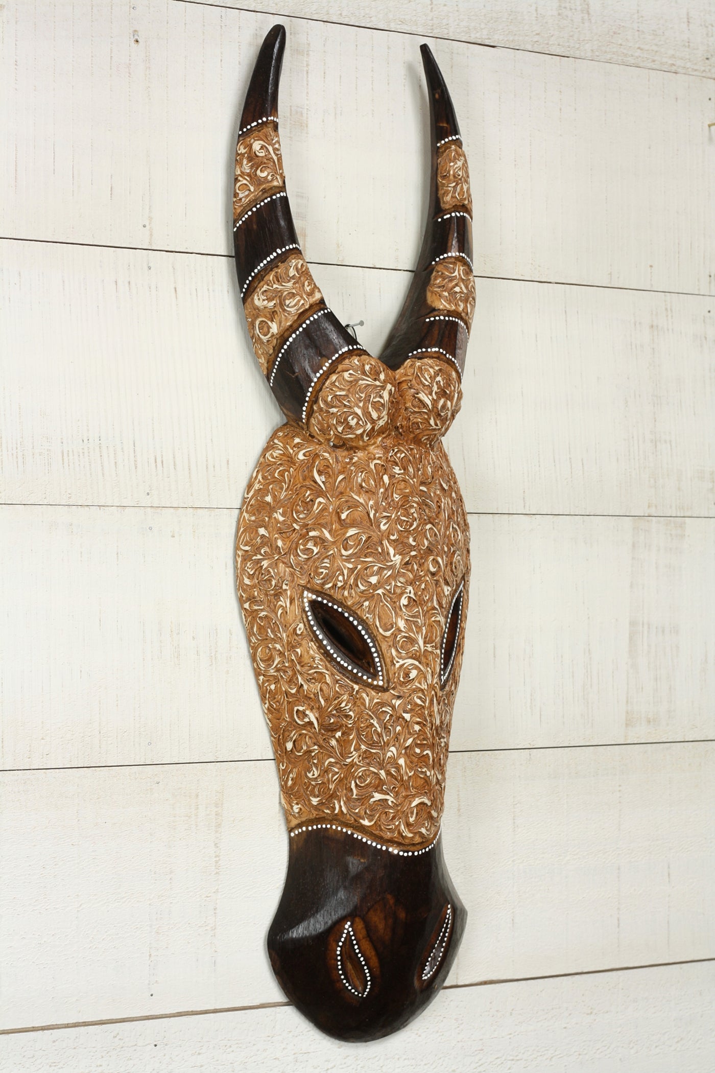 Wood Buffalo Wall Mask – Hand Carved Tribal Art, Decorative Rustic Animal Wall Decor