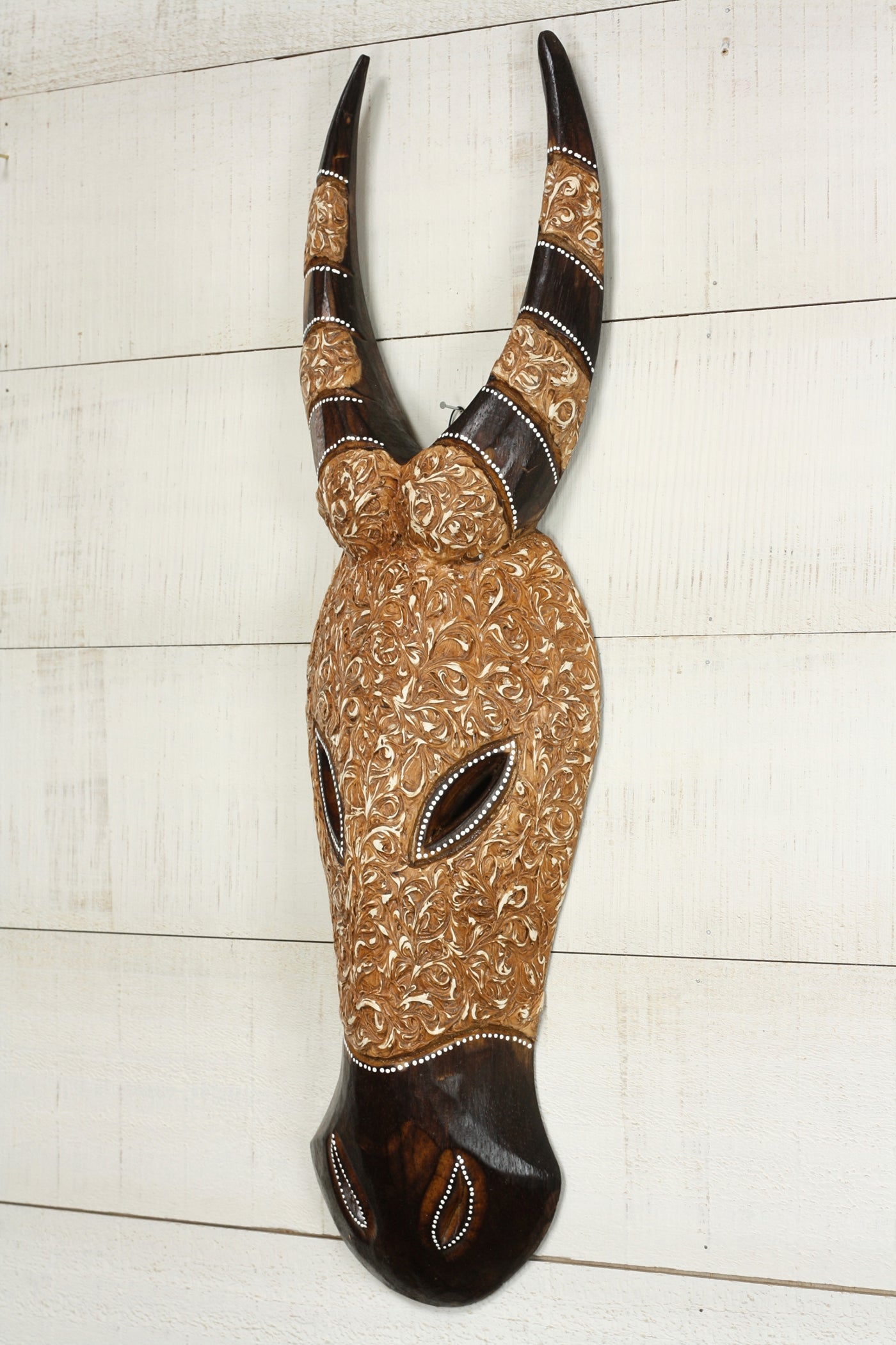 Wood Buffalo Wall Mask – Hand Carved Tribal Art, Decorative Rustic Animal Wall Decor