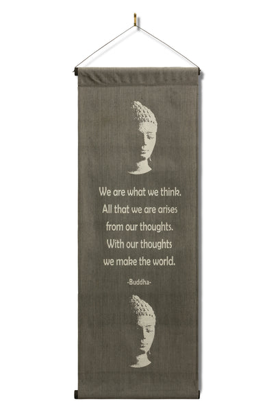 Inspirational Wall Hanging Scroll, "Buddha - We Are What We Think" Banner, Inspiring Quote  Affirmation Motivational Uplifting Thought Saying Tapestry