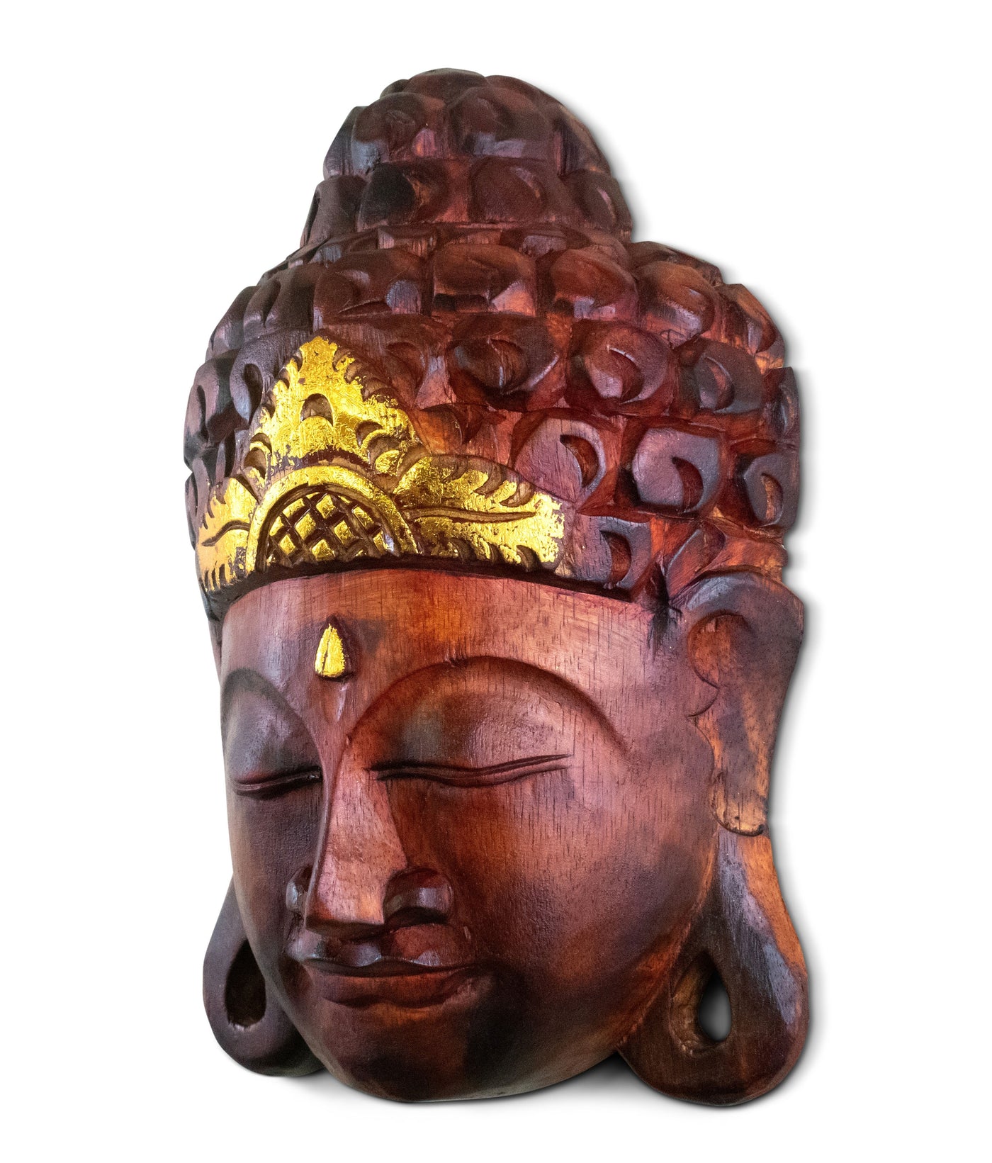 Wooden Wall Mask Serene Brown Buddha Head Statue Hand Carved Sculpture Handmade Figurine Gift Home Decor Accent Handcrafted Wall Hanging Decoration