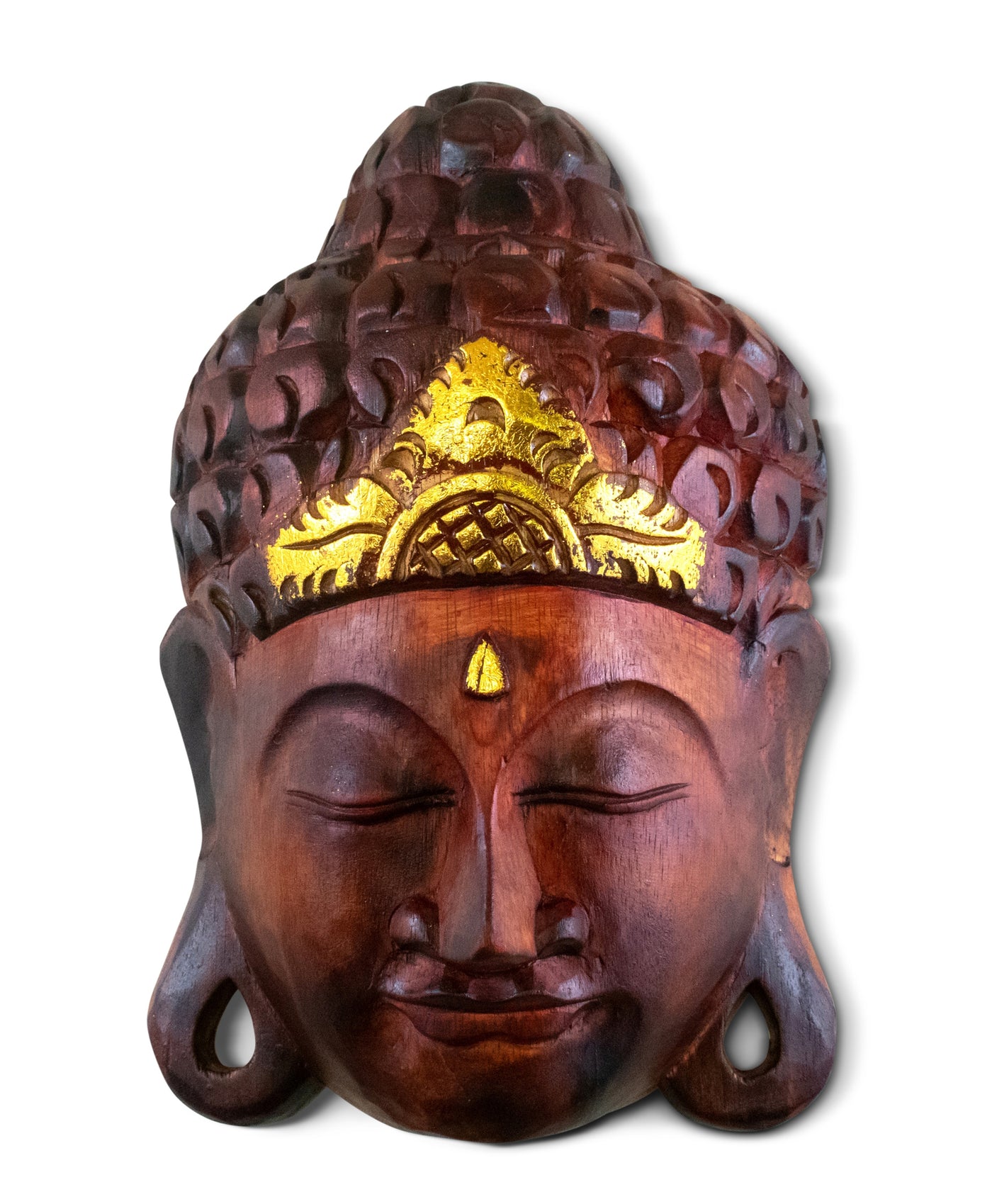 Wooden Wall Mask Serene Brown Buddha Head Statue Hand Carved Sculpture Handmade Figurine Gift Home Decor Accent Handcrafted Wall Hanging Decoration