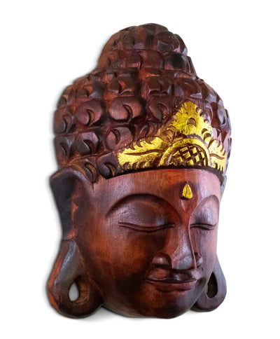 Wooden Wall Mask Serene Brown Buddha Head Statue Hand Carved Sculpture Handmade Figurine Gift Home Decor Accent Handcrafted Wall Hanging Decoration