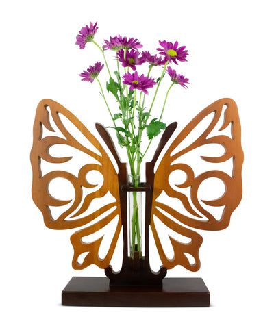 16" Handmade Wooden Butterfly Vase Decor Hand Carved Decorative Accent Handcrafted Art Home Decoration Gift Butterfly