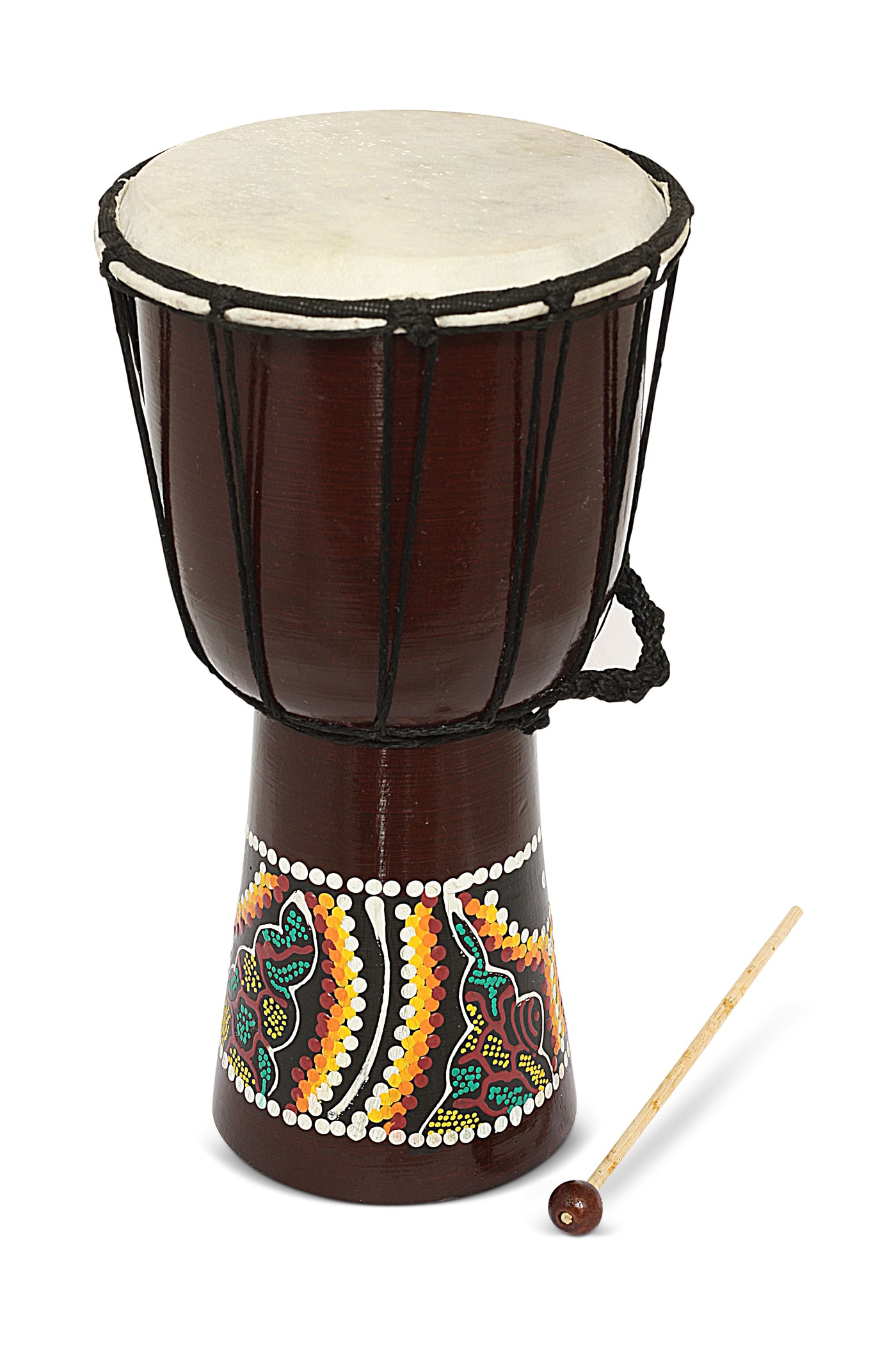 13 inch hand carved wooden djembe drum with authentic rope tuning and painted design