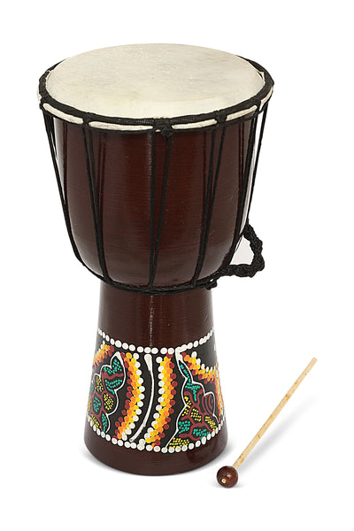 13 inch hand carved wooden djembe drum with authentic rope tuning and painted design