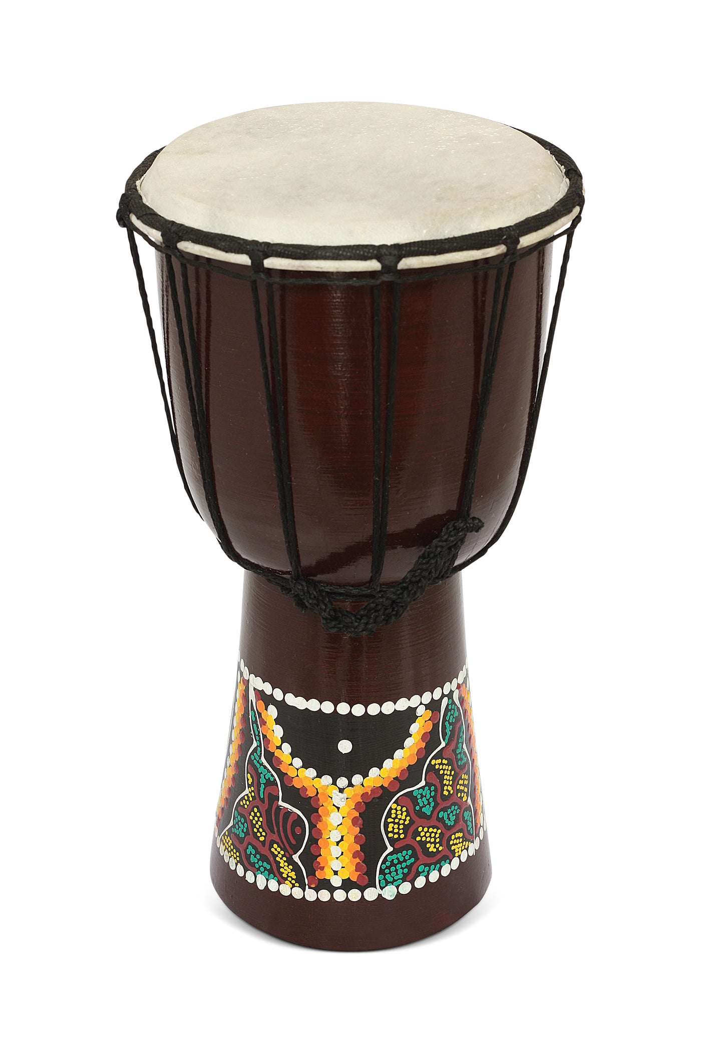 Decorative drum with a colorful pattern on a white background