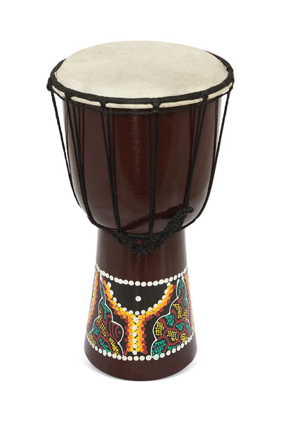 Decorative drum with a colorful pattern on a white background