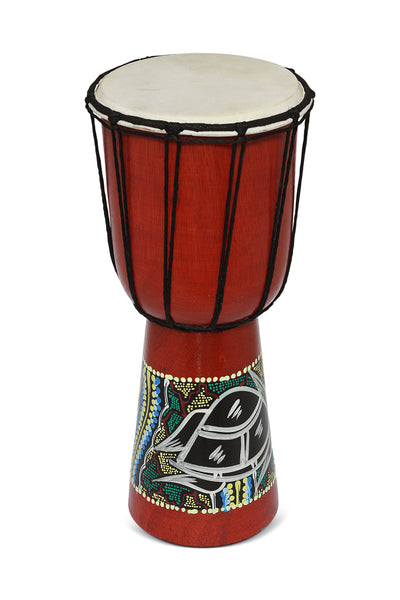 Red drum with decorative design on a white background