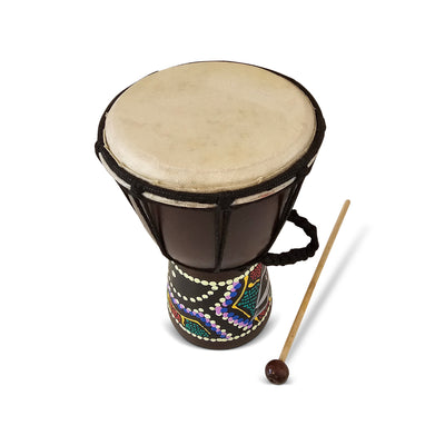 8" Hand Carved Wooden Djembe Drum with Beater – African Style Bongo Percussion