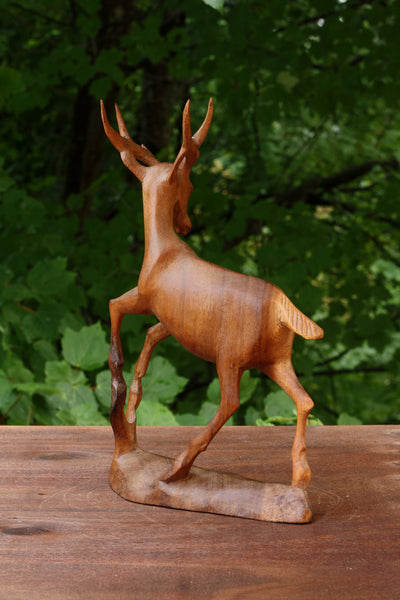 12" Wooden Hand Carved Deer Figurine Decor Sculpture Statue Art Home Decor Accent Lodge Wooden Handmade Handcrafted Reindeer Decoration