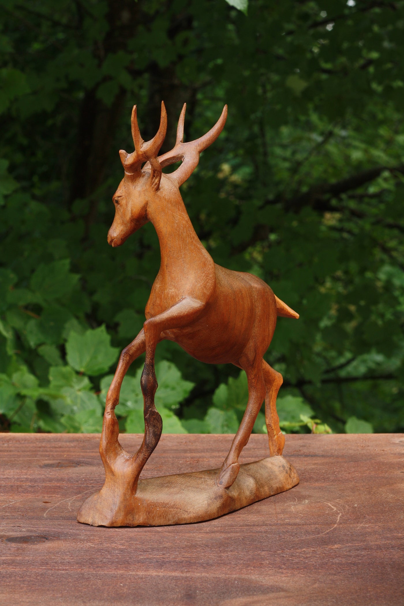 12" Wooden Hand Carved Deer Figurine Decor Sculpture Statue Art Home Decor Accent Lodge Wooden Handmade Handcrafted Reindeer Decoration