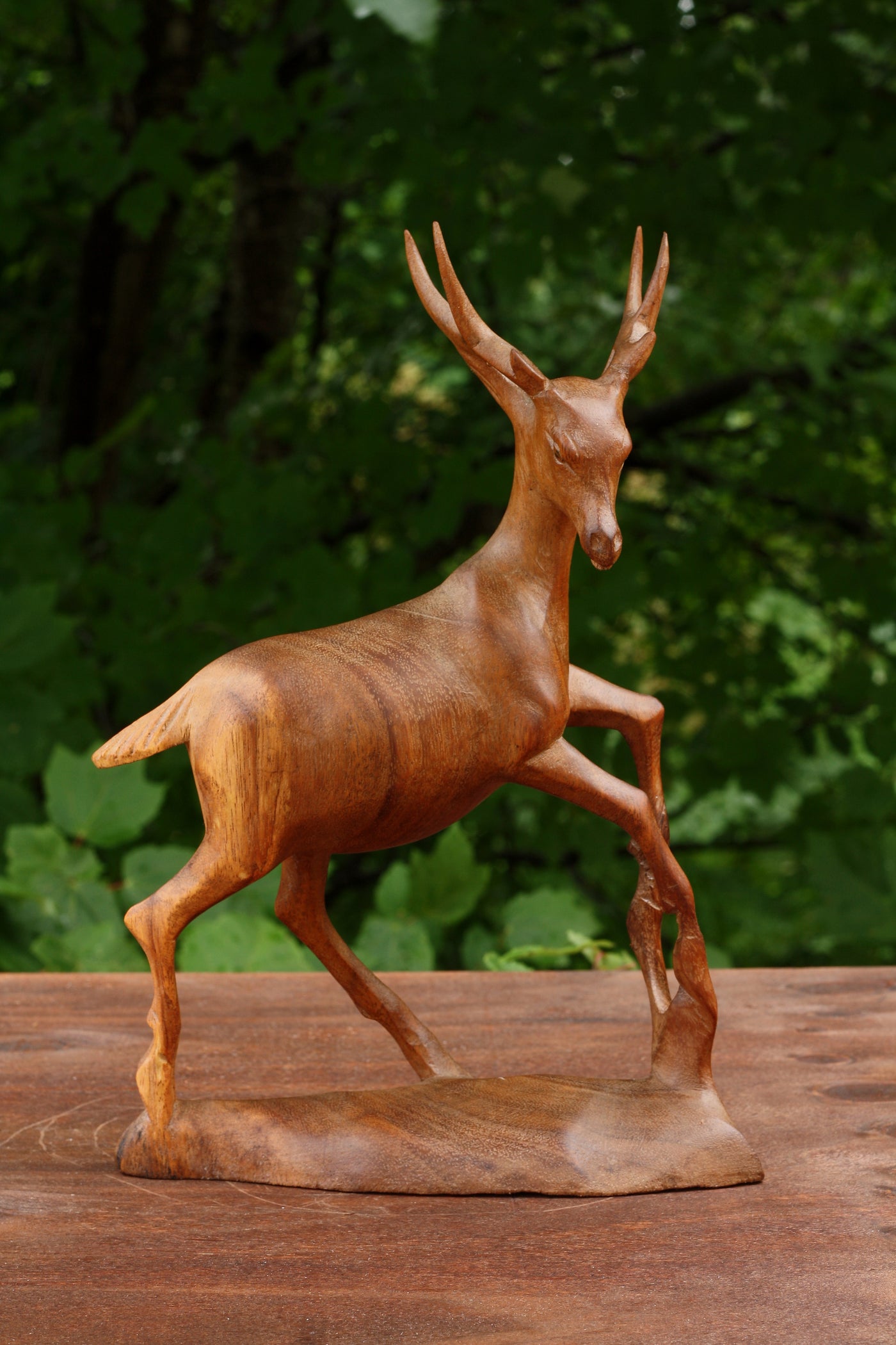 12" Wooden Hand Carved Deer Statue Figurine Sculpture Wood Handmade Moose Elk Reindeer