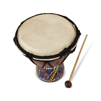 6" Hand Carved Wooden Djembe Drum with Beater – Mini African Style Bongo Percussion