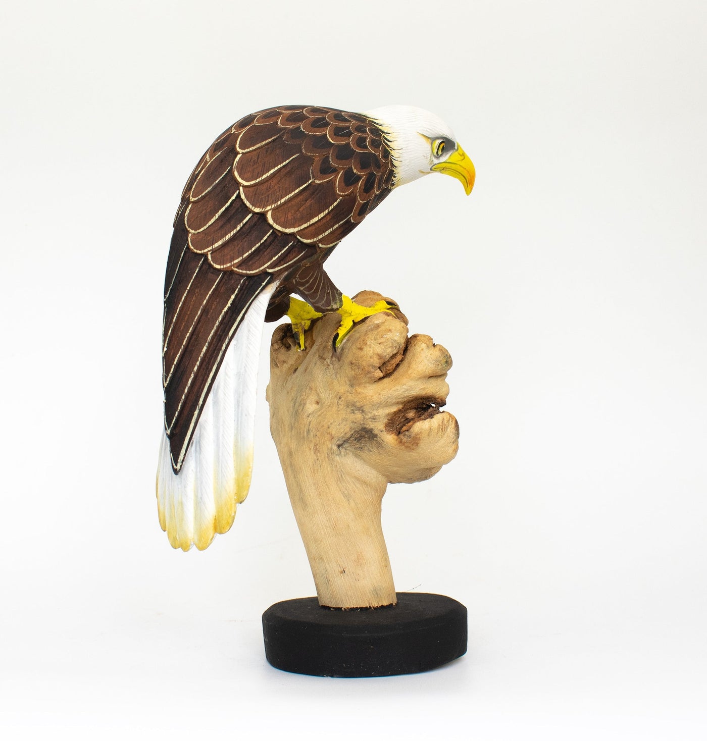 9" Wooden Handmade American Eagle Figurine Statue Painted Handcrafted Sculpture Art Hand Carved Rustic Lodge Outdoor Home Decor Us Accent