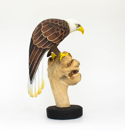 9" Wooden Handmade American Eagle Figurine Statue Painted Handcrafted Sculpture Art Hand Carved Rustic Lodge Outdoor Home Decor Us Accent