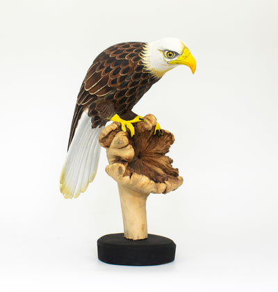 9" Wooden Handmade American Eagle Figurine Statue Painted Handcrafted Sculpture Art Hand Carved Rustic Lodge Outdoor Home Decor Us Accent
