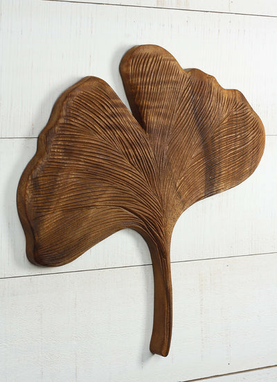 12" Hand Carved Wooden Ginkgo Leaf Wall Panel – Nature-Inspired Botanical Wall Art, Rustic Home Decor