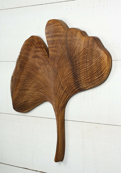 12" Hand Carved Wooden Ginkgo Leaf Wall Panel – Nature-Inspired Botanical Wall Art, Rustic Home Decor