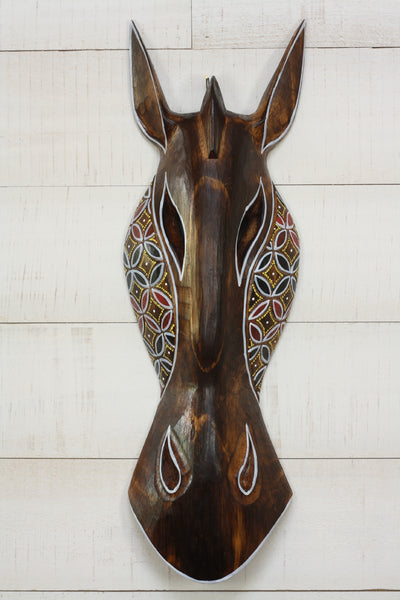 Hand carved wooden giraffe wall mask with hand-painted tribal dot pattern