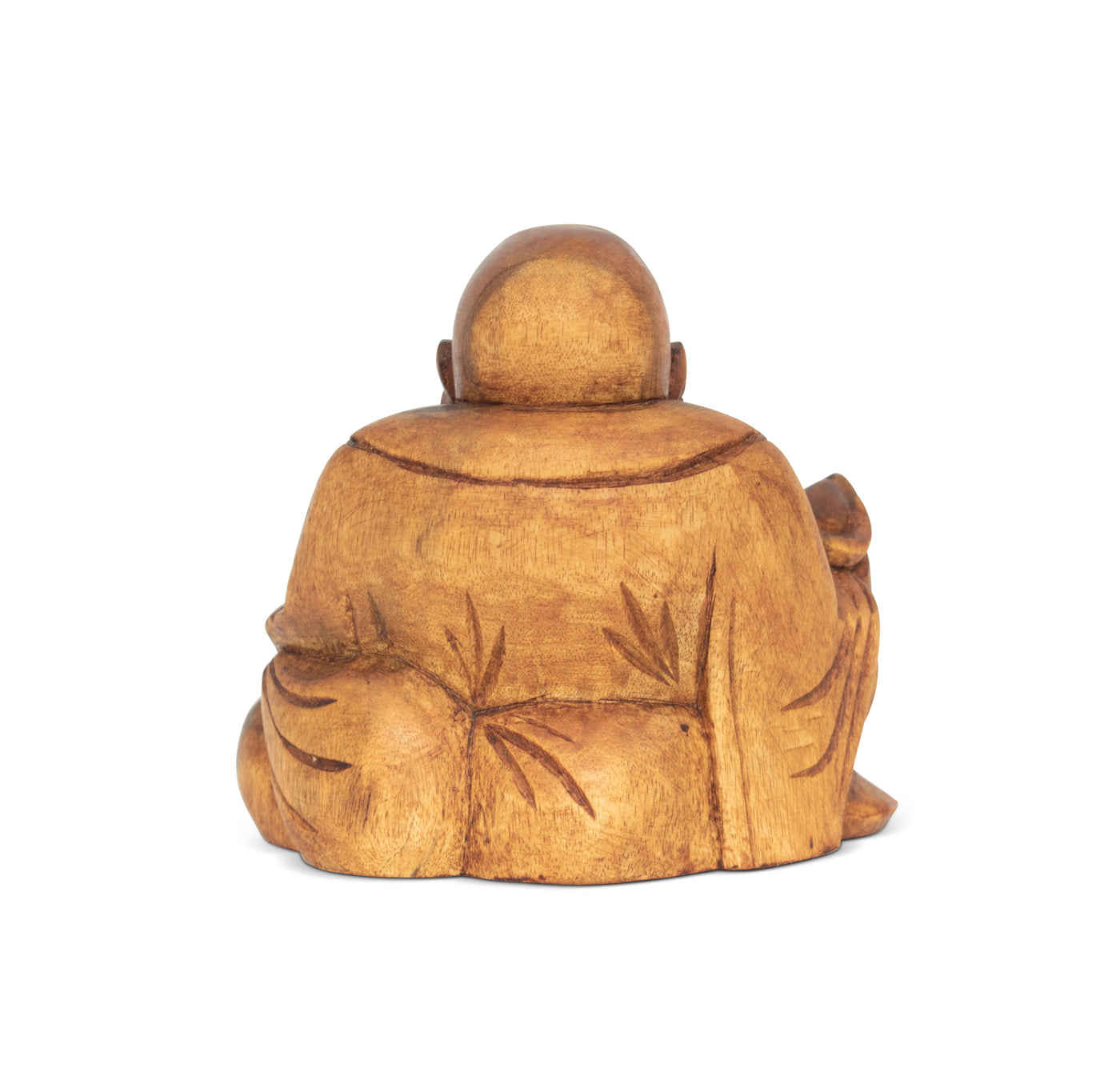 4.5" Wooden Mini Laughing Happy Buddha Statue Hand Carved Smiling Sitting Sculpture Handmade Figurine Decorative Home Decor Handcrafted Art Decoration