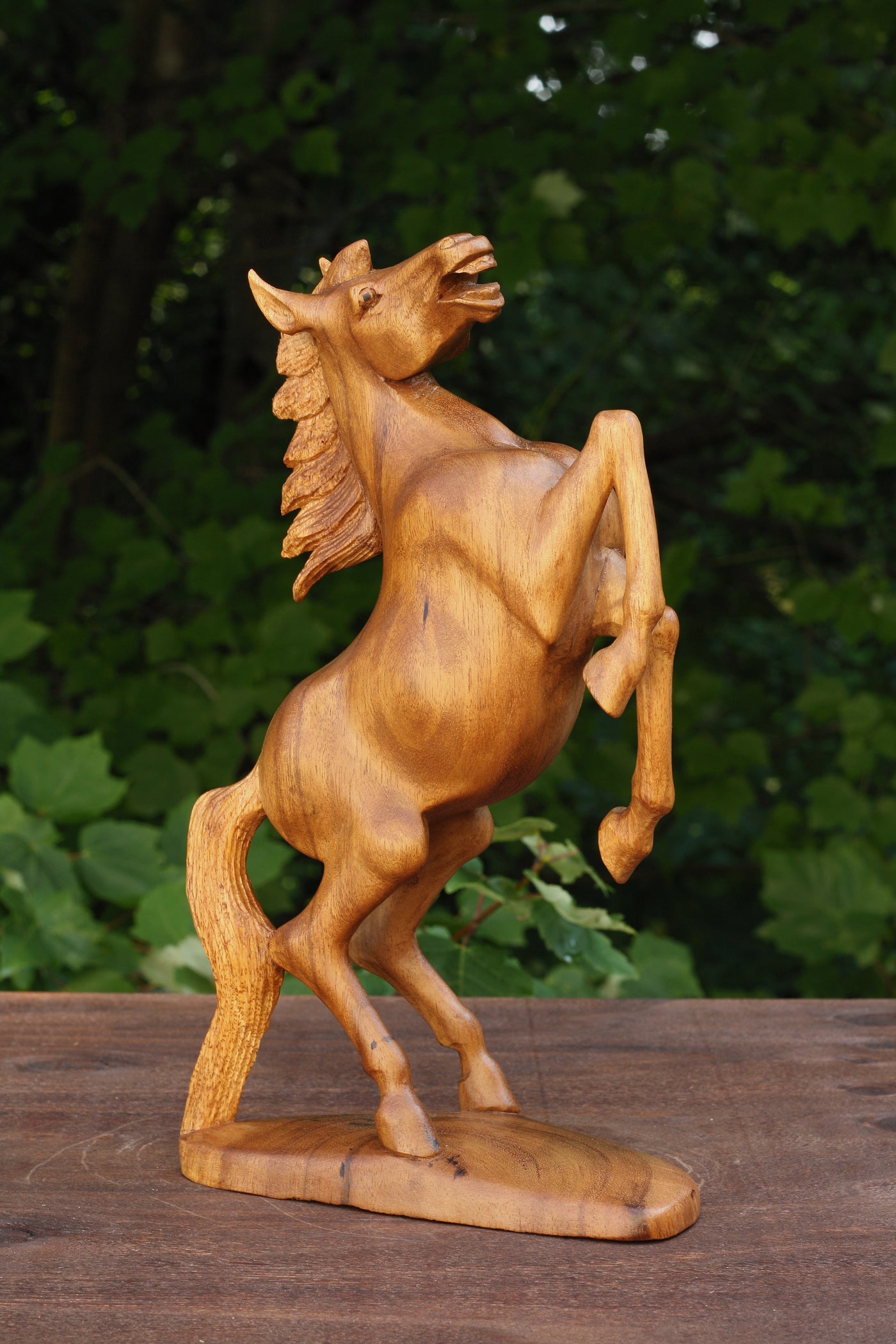 12" Wooden Hand Carved Rearing Horse Art Figurine Statue Sculpture Handcrafted Handmade Decorative Home Decor Accent Rustic Decoration