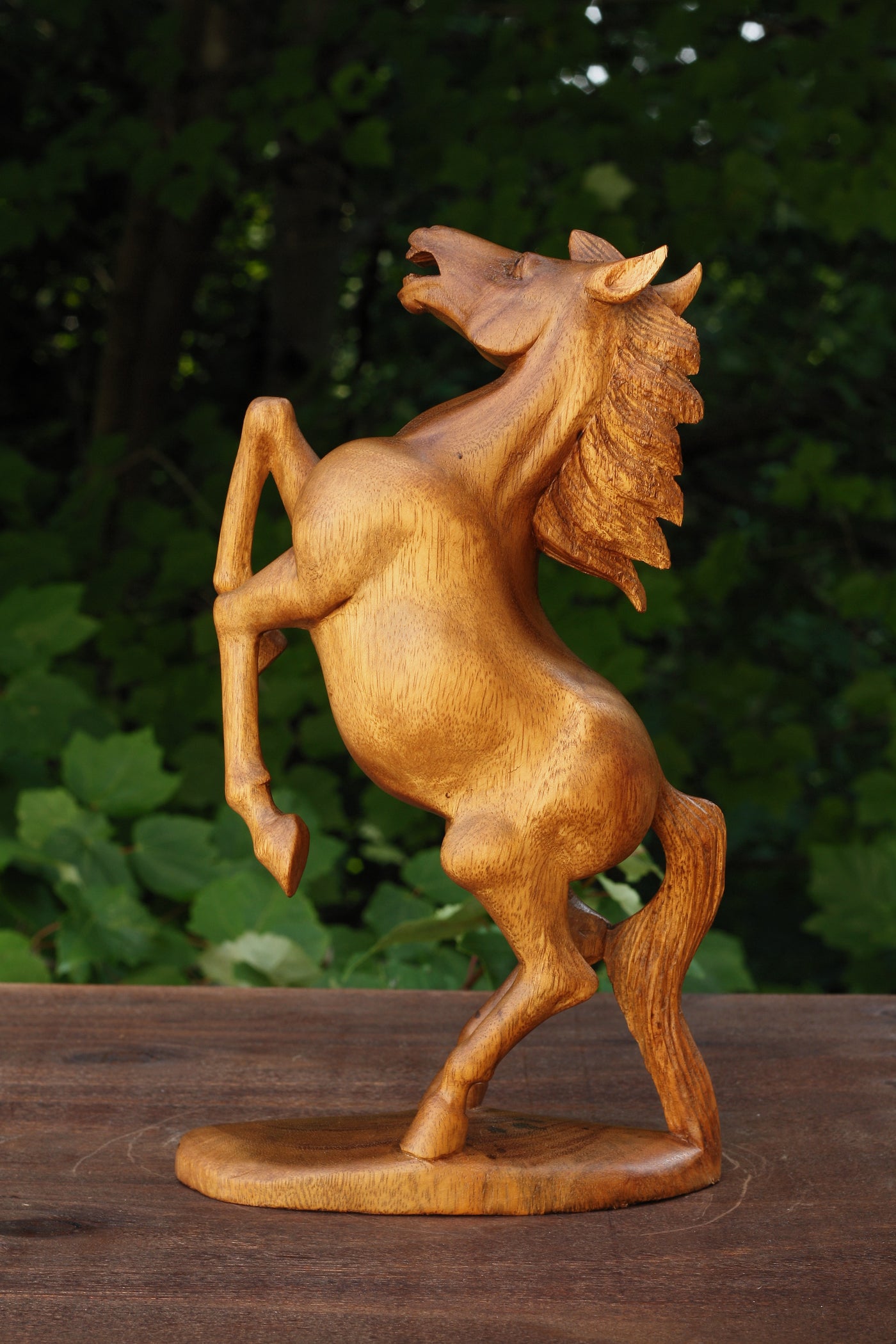 12" Wooden Hand Carved Rearing Horse Art Figurine Statue Sculpture Handcrafted Handmade Decorative Home Decor Accent Rustic Decoration