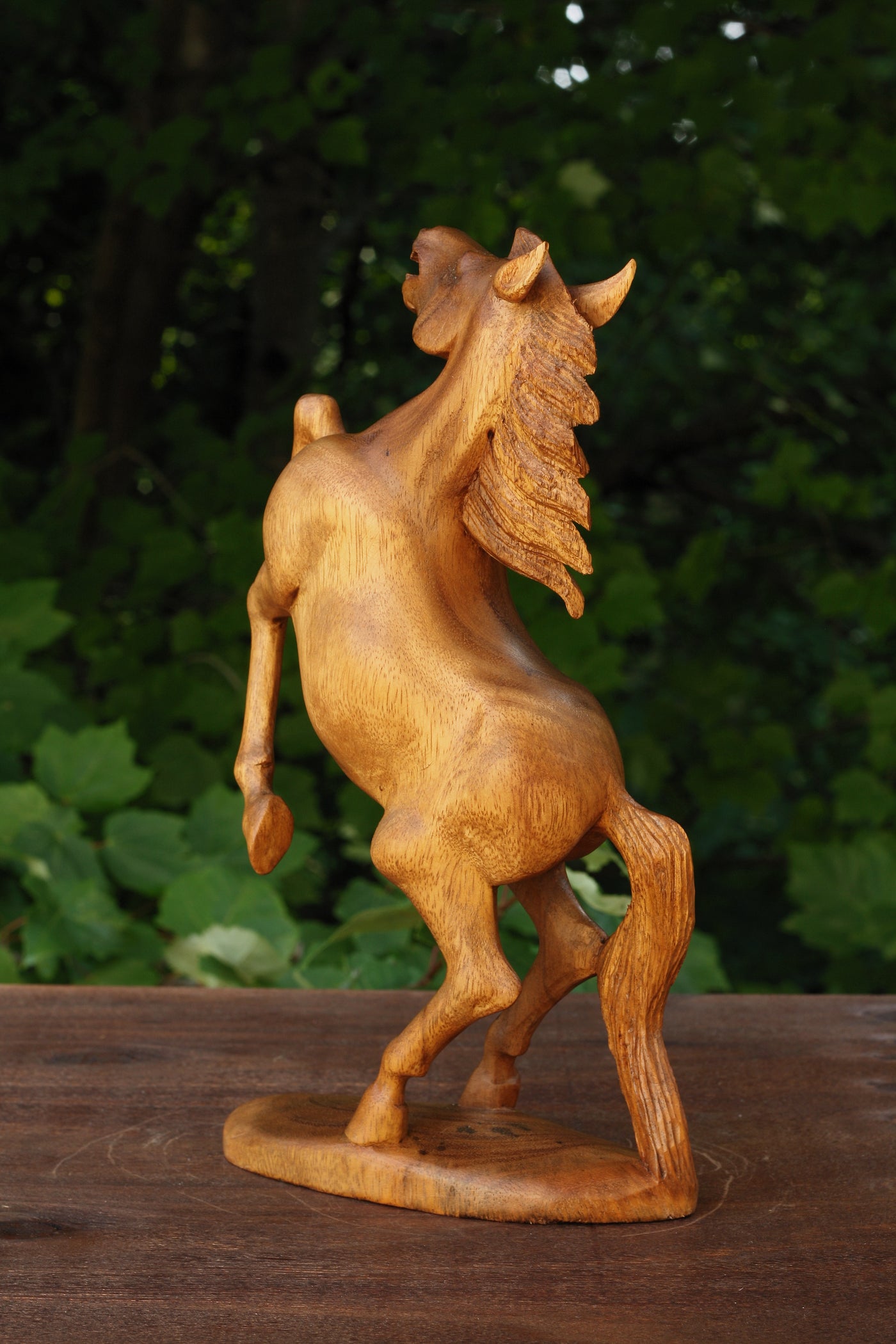 12" Wooden Hand Carved Rearing Horse Art Figurine Statue Sculpture Handcrafted Handmade Decorative Home Decor Accent Rustic Decoration