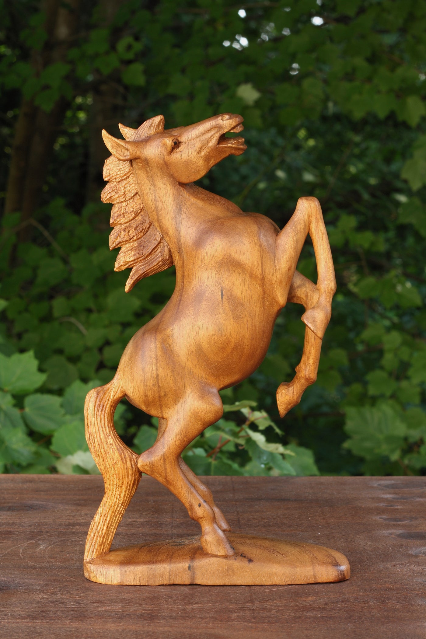 12" Wooden Hand Carved Rearing Horse Art Figurine Statue Sculpture Handcrafted Handmade Decorative Home Decor Accent Rustic Decoration