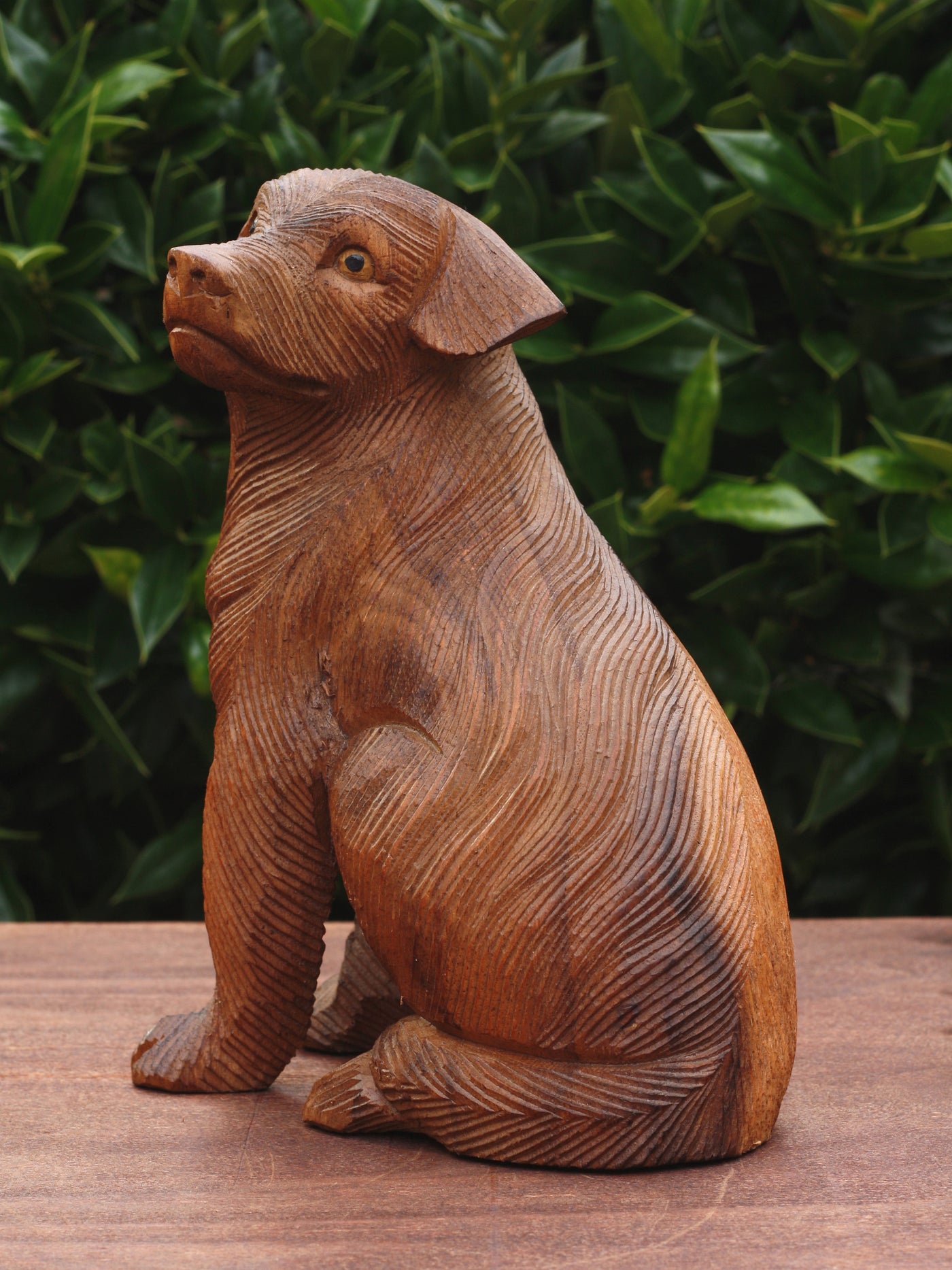 8" Wooden Hand Carved Sitting Dog Figurine Sculpture Statue Art Decorative Home Decor Accent Lodge Handmade Handcrafted Decoration